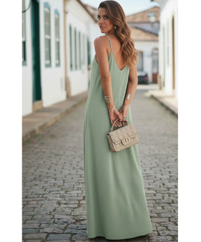 Vestido Longo Chemise Alças Finas Feminino Elegante | Deni