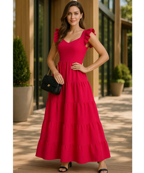 Vestido Longo Babados Feminino Verão Elegante | Pie