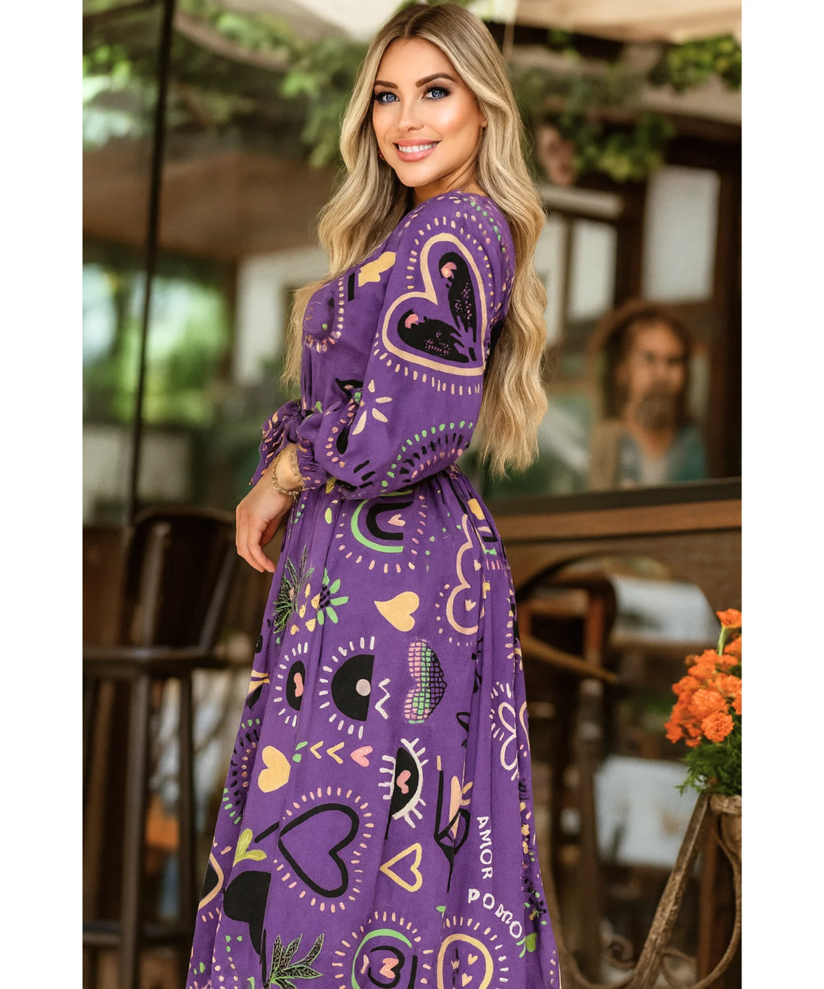 Vestido Longo Feminino Manga Longa Estampado Casual | Mahina