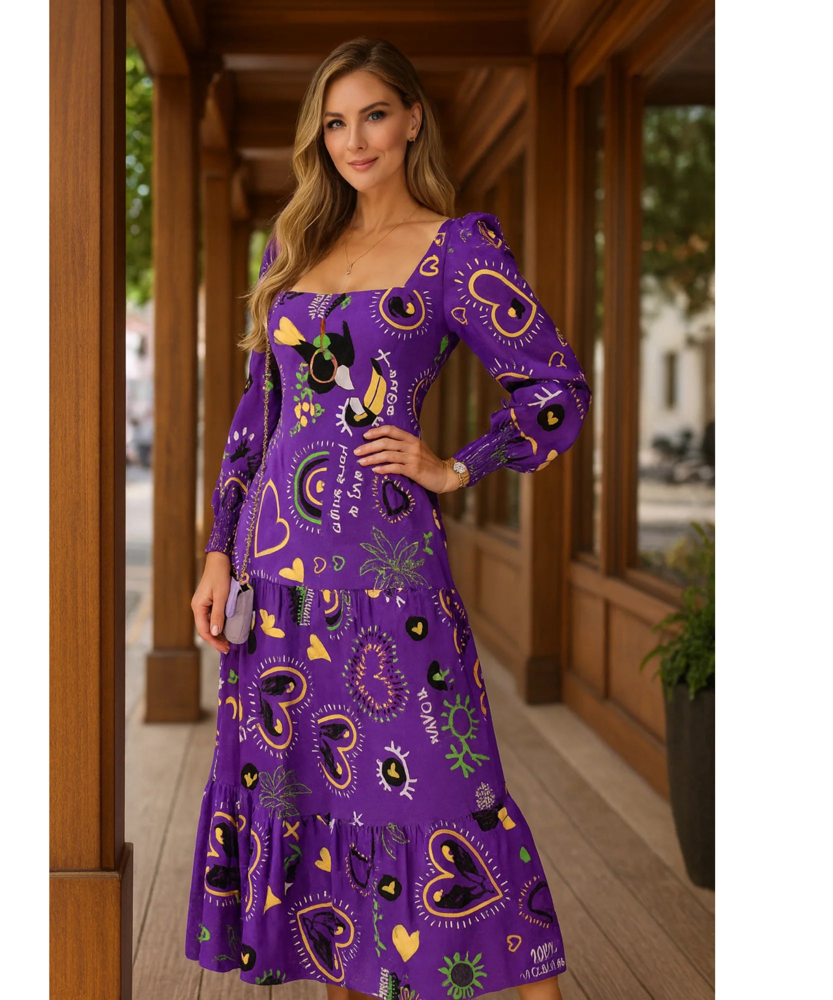 Vestido Longo Feminino Manga Longa Estampado Casual | Mahina