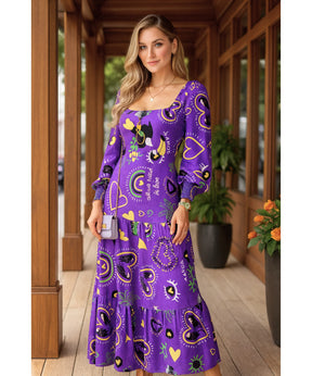 Vestido Longo Feminino Manga Longa Estampado Casual | Mahina