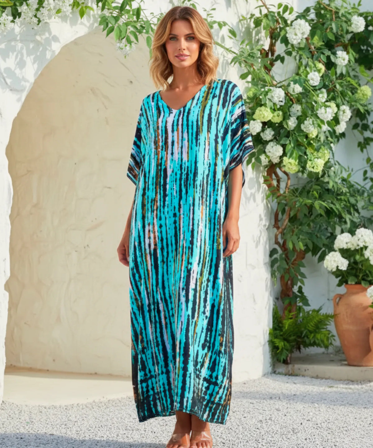 Vestido Longo Feminino Kaftan Estampado Boho Elegante | Camel