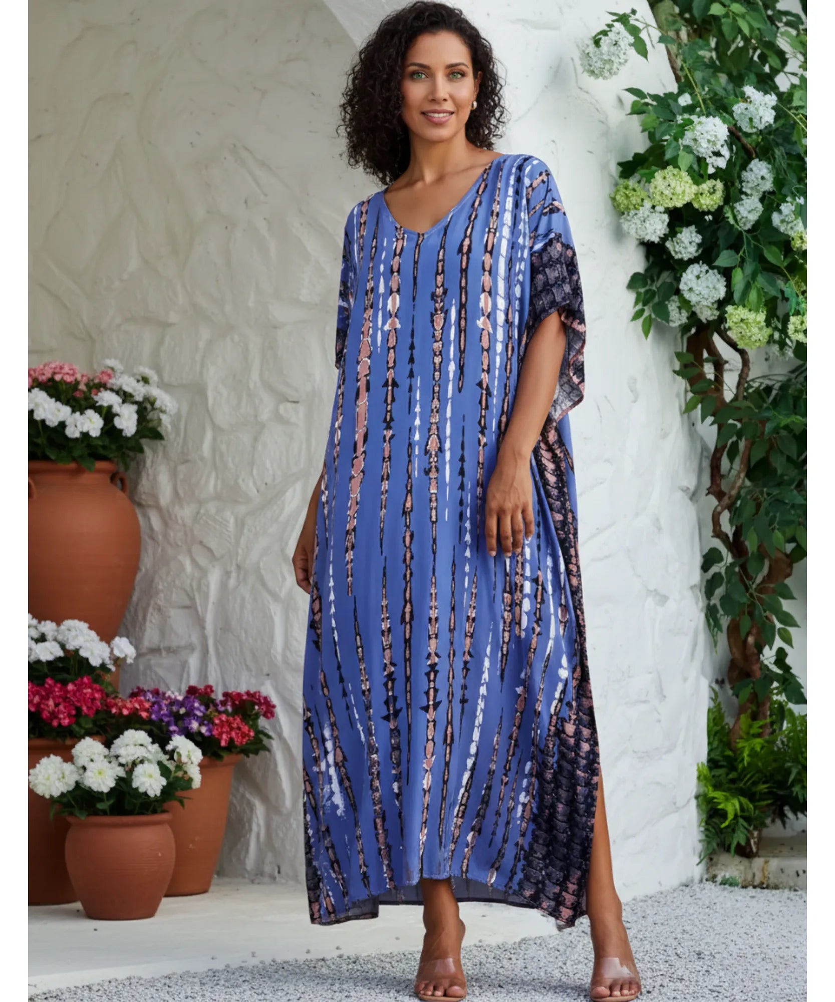 Vestido Longo Feminino Kaftan Estampado Boho Elegante | Camel