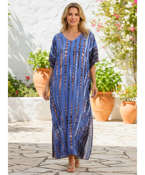 Vestido Longo Feminino Kaftan Estampado Boho Elegante | Camel