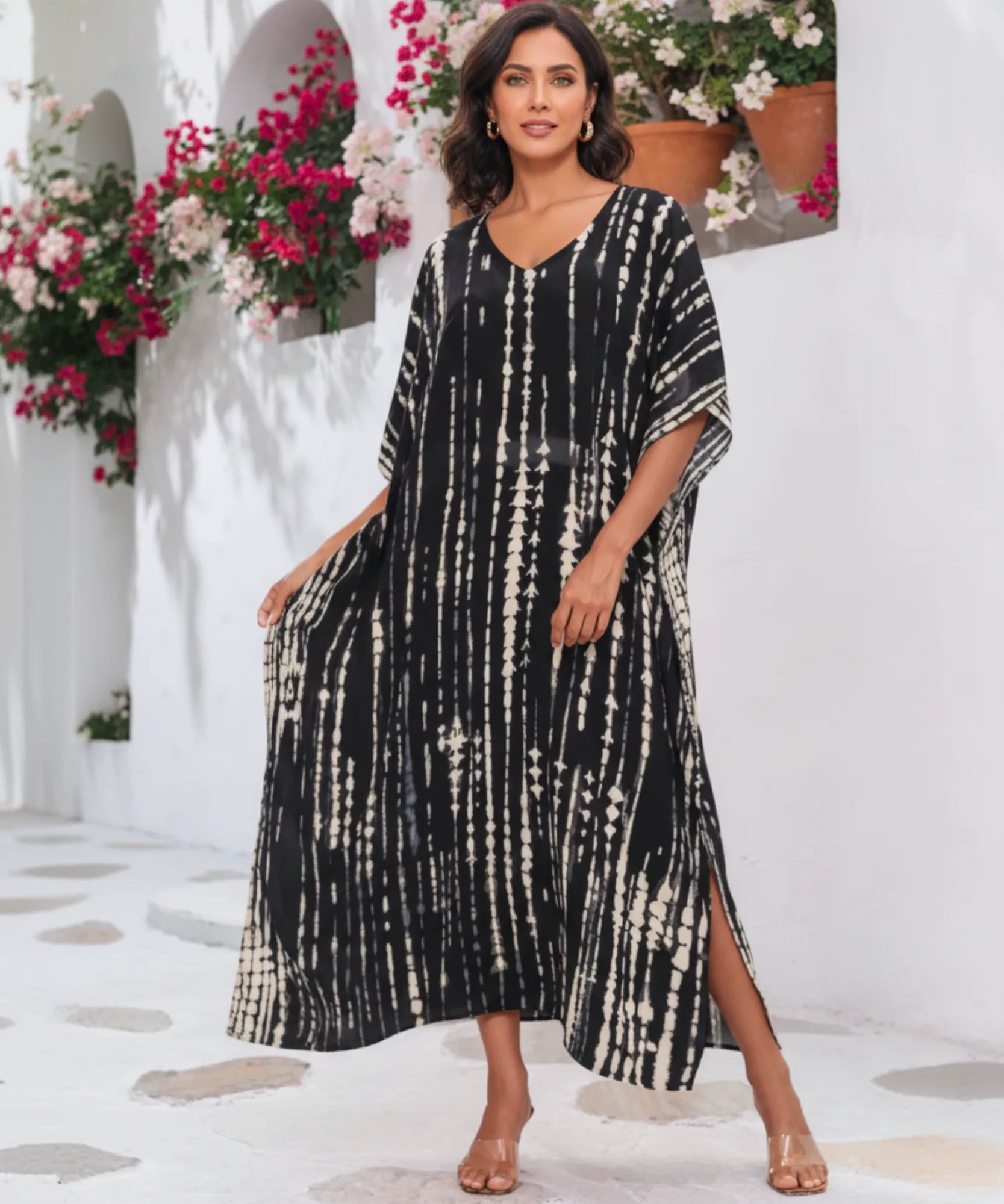 Vestido Longo Feminino Kaftan Estampado Boho Elegante | Camel