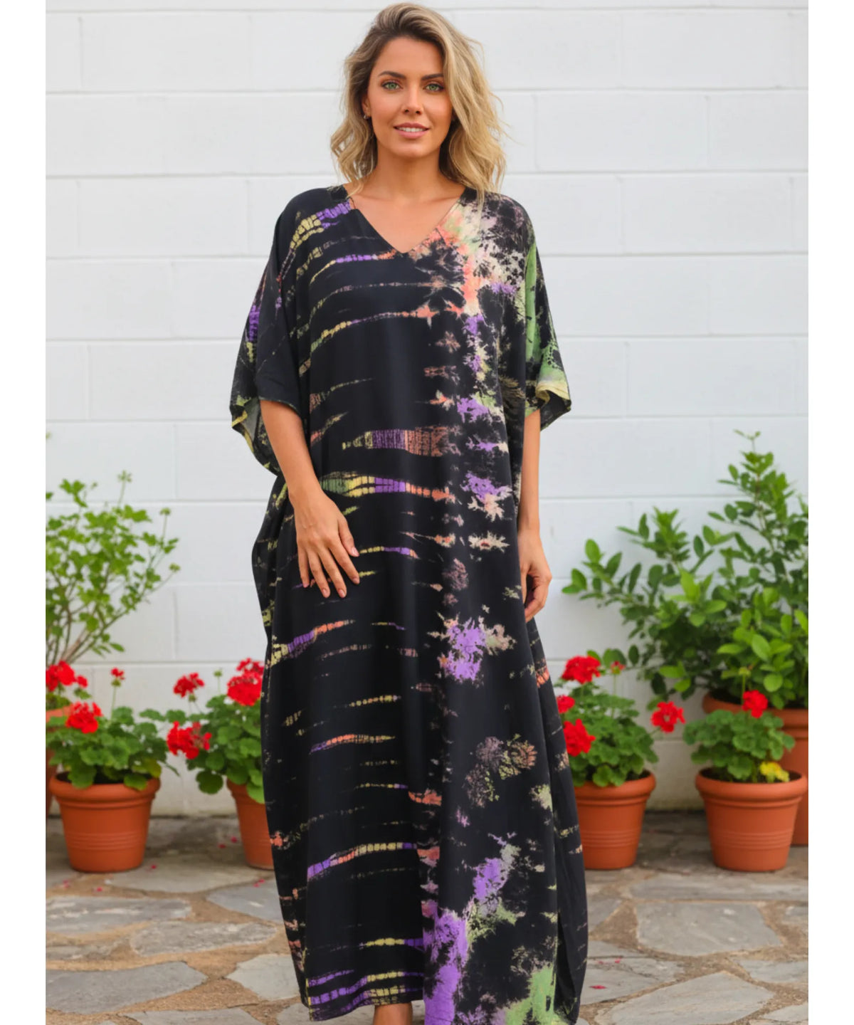 Vestido Longo Feminino Kaftan Estampado Boho Elegante | Camel