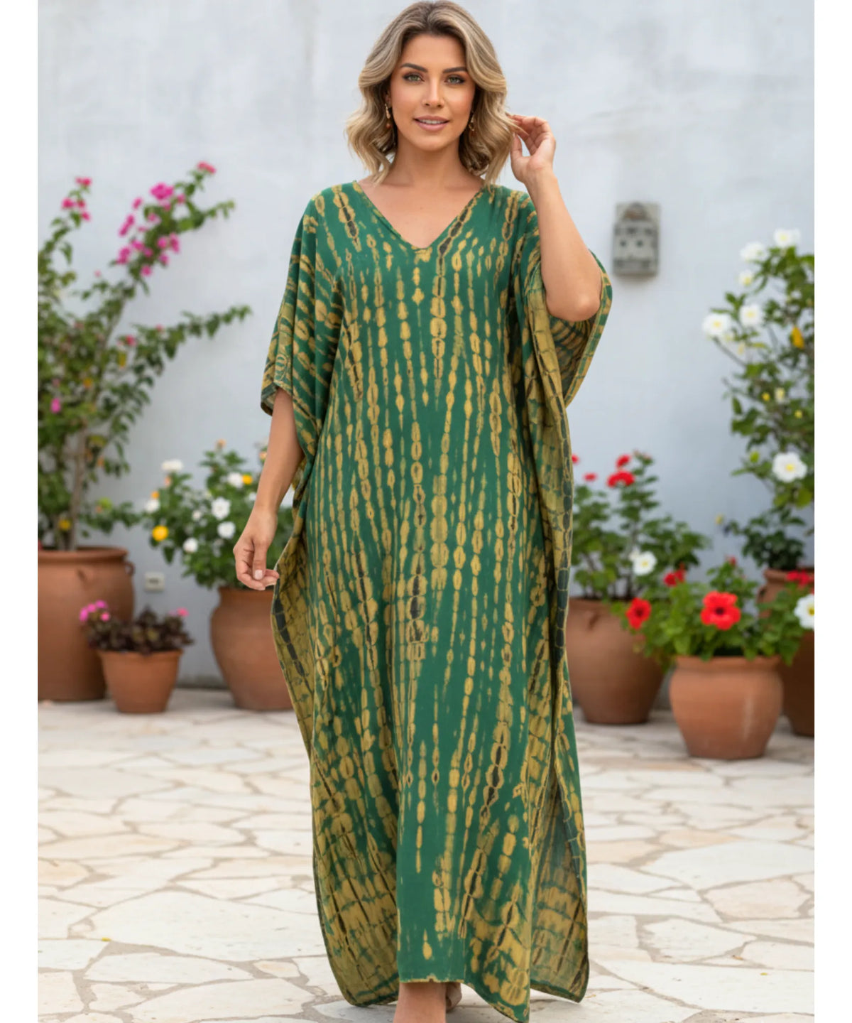 Vestido Longo Feminino Kaftan Estampado Boho Elegante | Camel