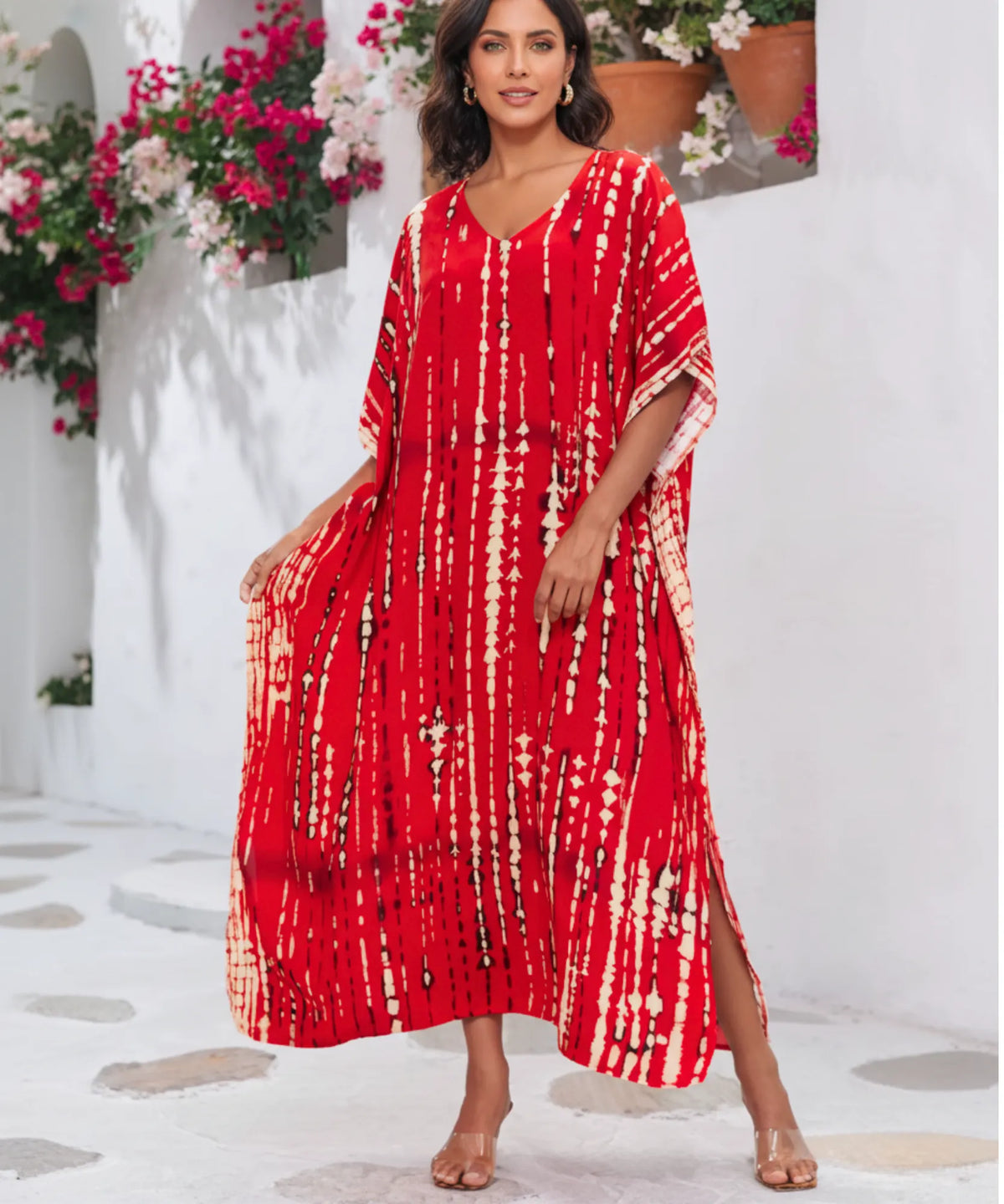 Vestido Longo Feminino Kaftan Estampado Boho Elegante | Camel