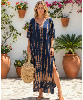 Vestido Longo Feminino Kaftan Estampado Boho Elegante | Camel