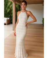 Vestido Longo Branco Plissado Elegante Verão | Ágata