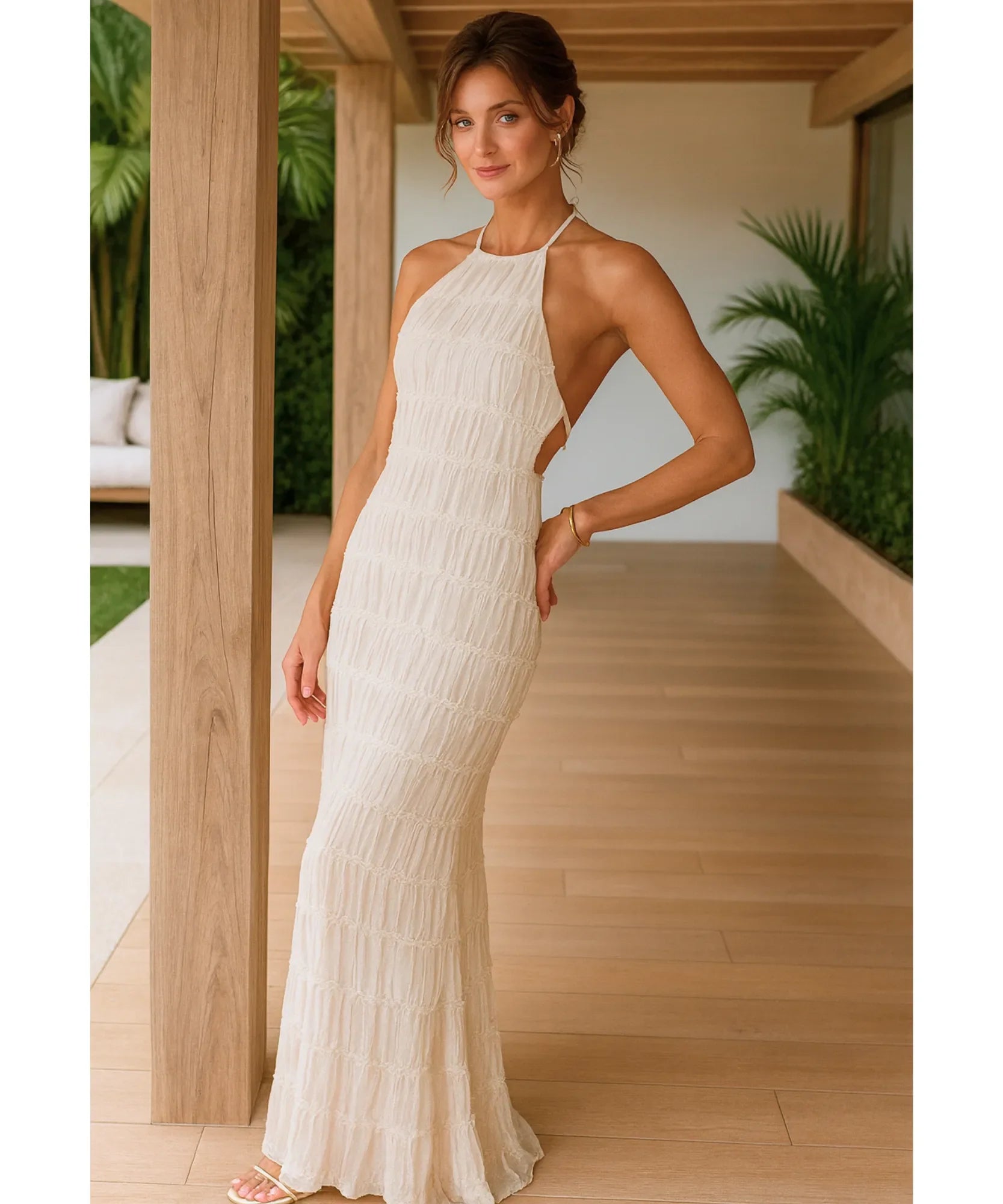 Vestido Longo Branco Plissado Elegante Verão | Ágata