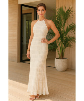 Vestido Longo Branco Plissado Elegante Verão | Ágata