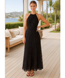 Vestido Longo Branco Plissado Elegante Verão | Ágata