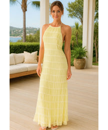 Vestido Longo Branco Plissado Elegante Verão | Ágata