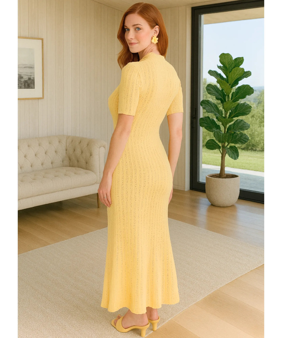 Vestido Longo Feminino Tricot Canelado Gola Alta Elegante | Fia