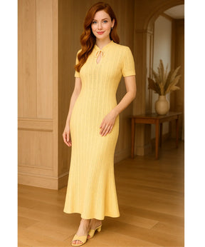 Vestido Longo Feminino Tricot Canelado Gola Alta Elegante | Fia