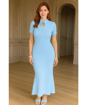 Vestido Longo Feminino Tricot Canelado Gola Alta Elegante | Fia