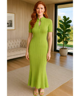 Vestido Longo Feminino Tricot Canelado Gola Alta Elegante | Fia