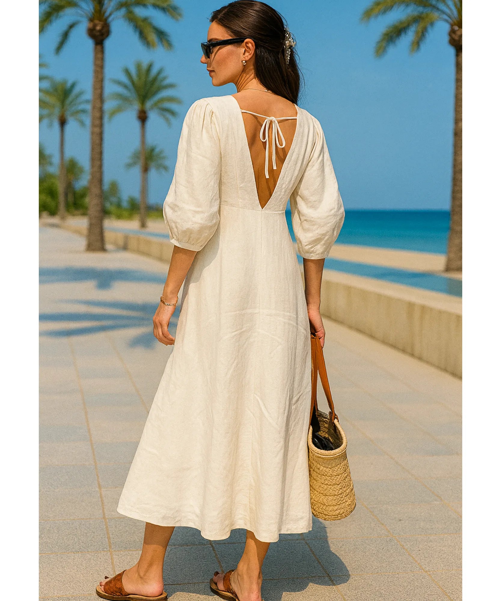 Vestido Midi Off White Feminino Linho Verão | Massie