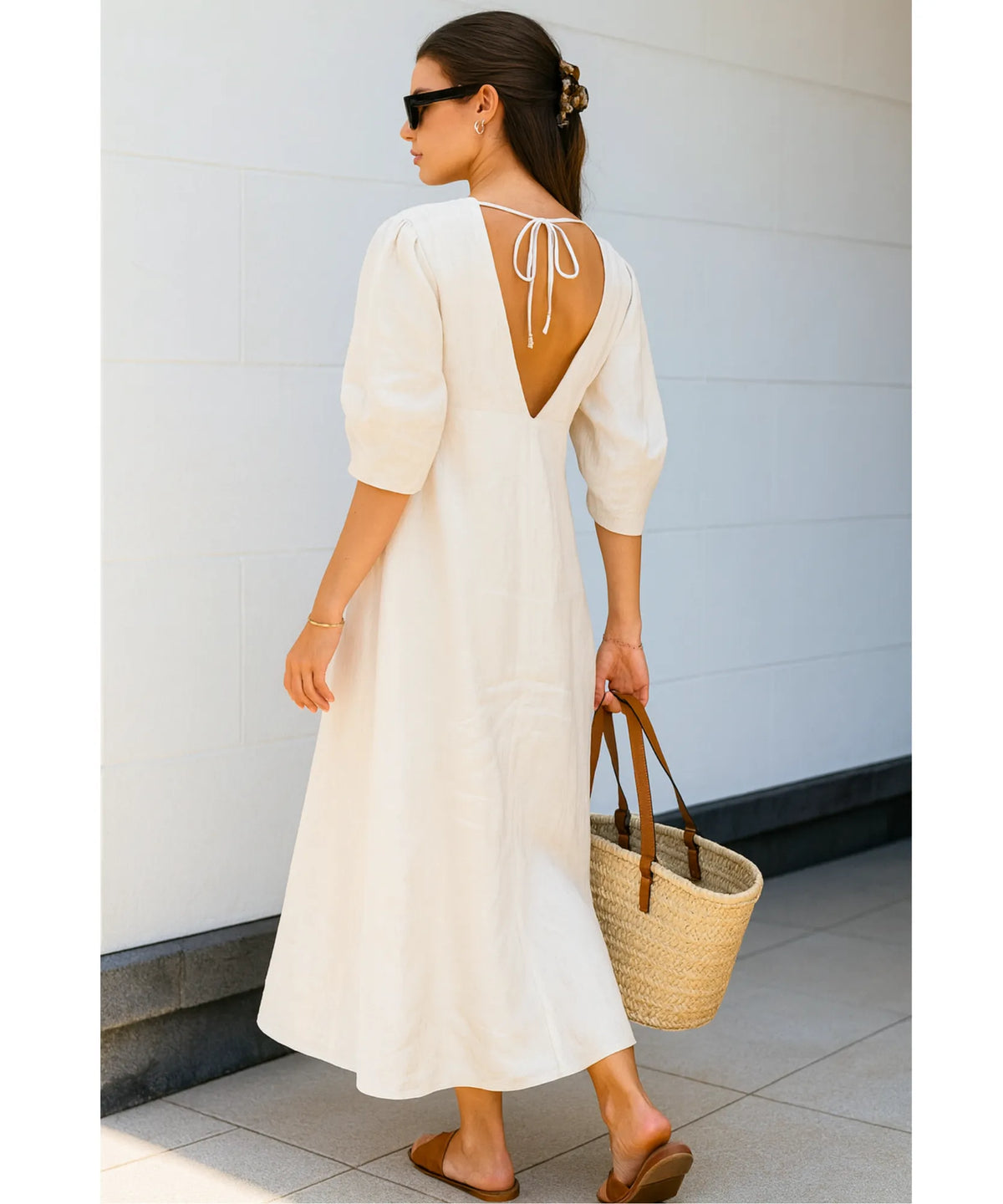Vestido Midi Off White Feminino Linho Verão | Massie