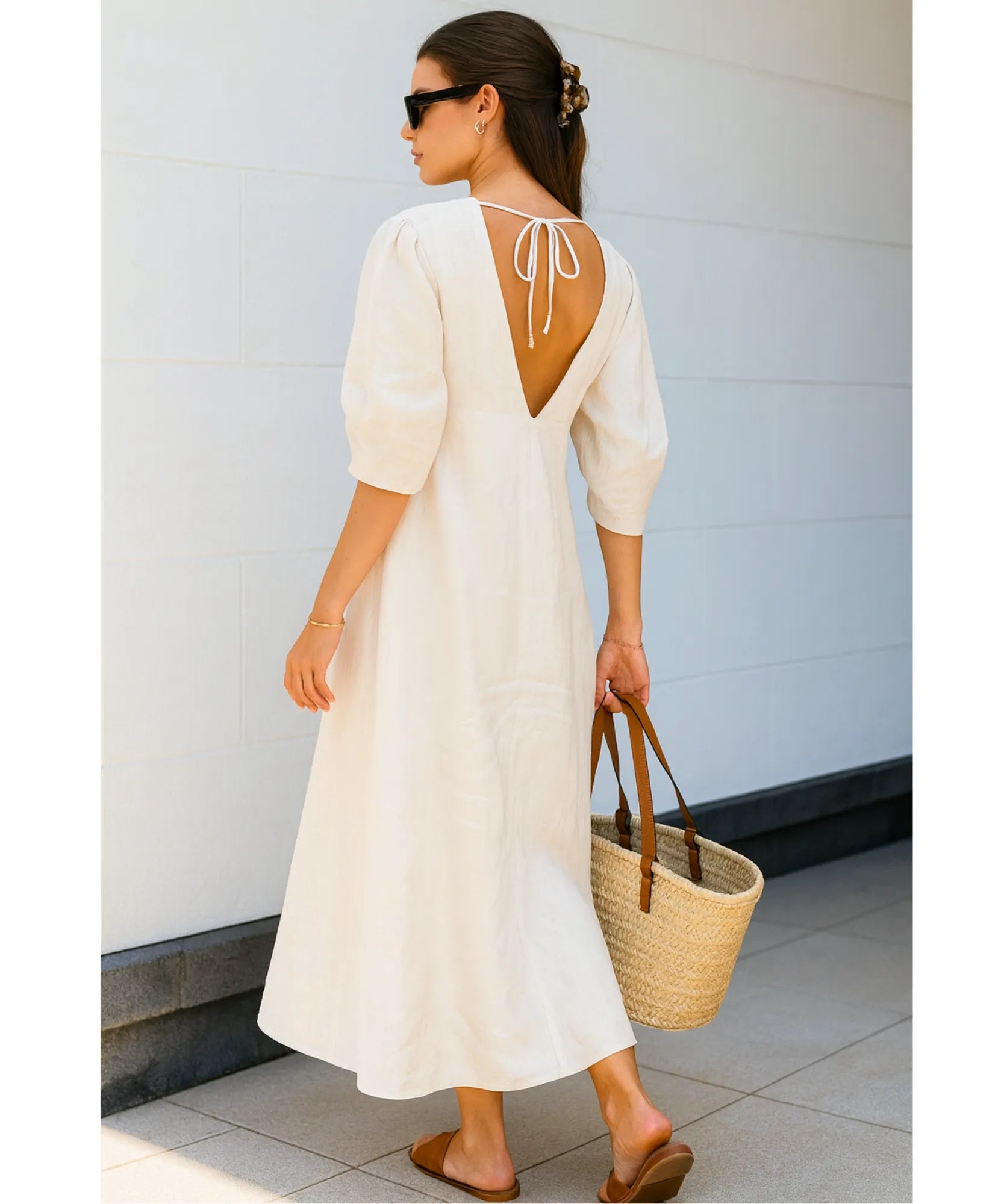 Vestido Midi Off White Feminino Linho Verão | Massie