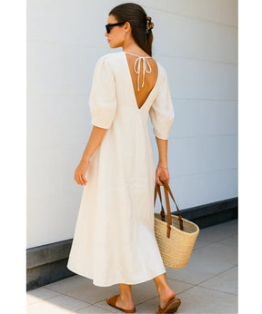 Vestido Midi Off White Feminino Linho Verão | Massie