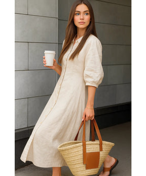 Vestido Midi Off White Feminino Linho Verão | Massie