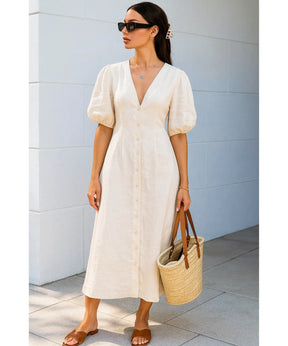 Vestido Midi Off White Feminino Linho Verão | Massie