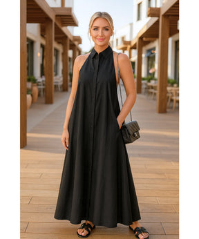 Vestido Longo Preto Feminino Elegante Casual | Kira