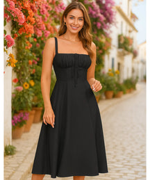 Vestido Midi com Corset para Casamento e Formatura Elegante | Bia