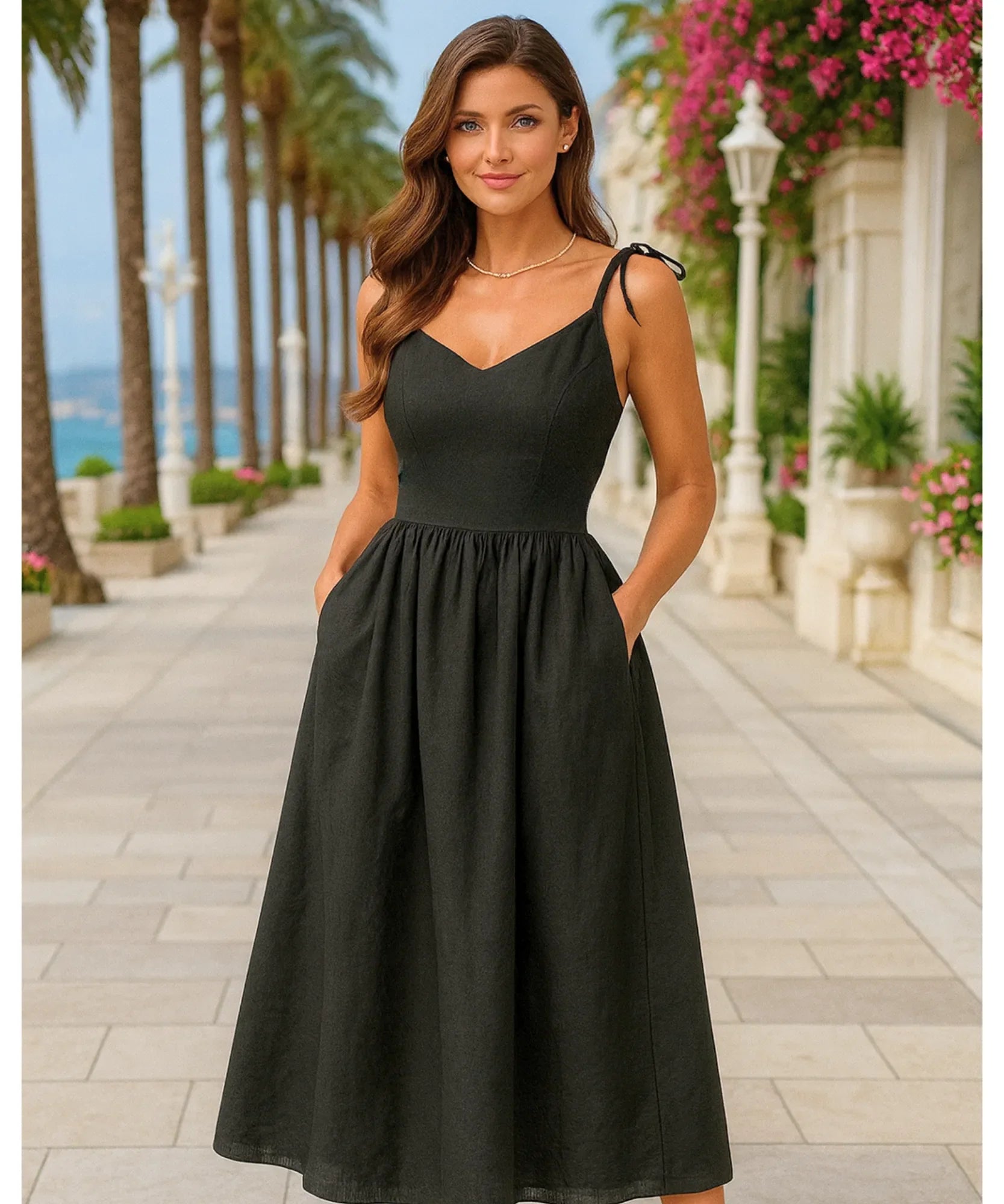 Vestido Midi Elegante Feminino Regata Boho Amarração | Lalá