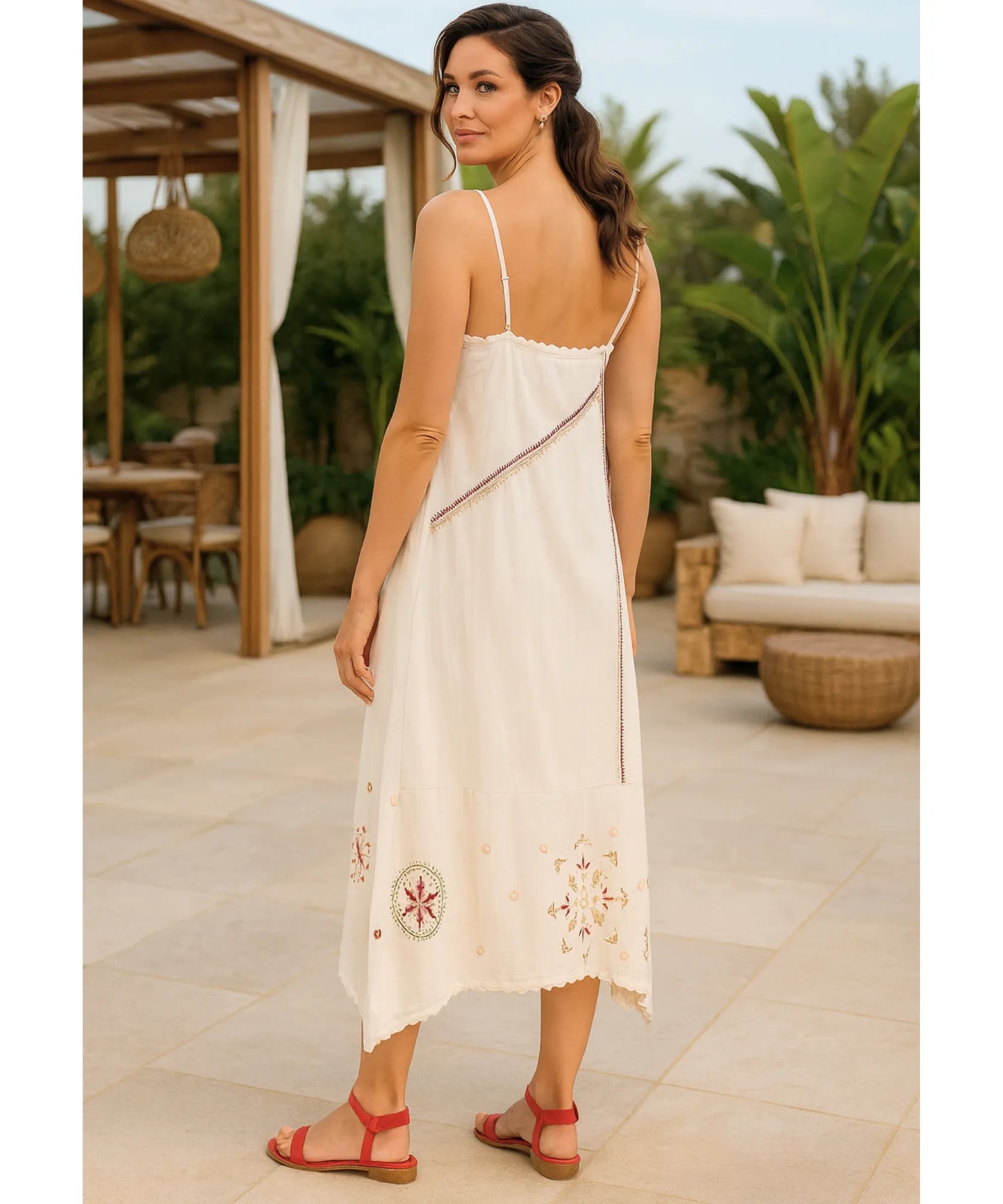 Vestido Midi Feminino Bordado Boho Assimétrico | Joh