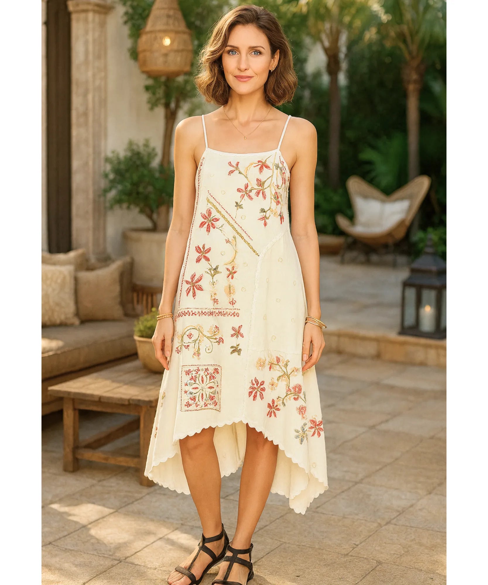 Vestido Midi Feminino Bordado Boho Assimétrico | Joh