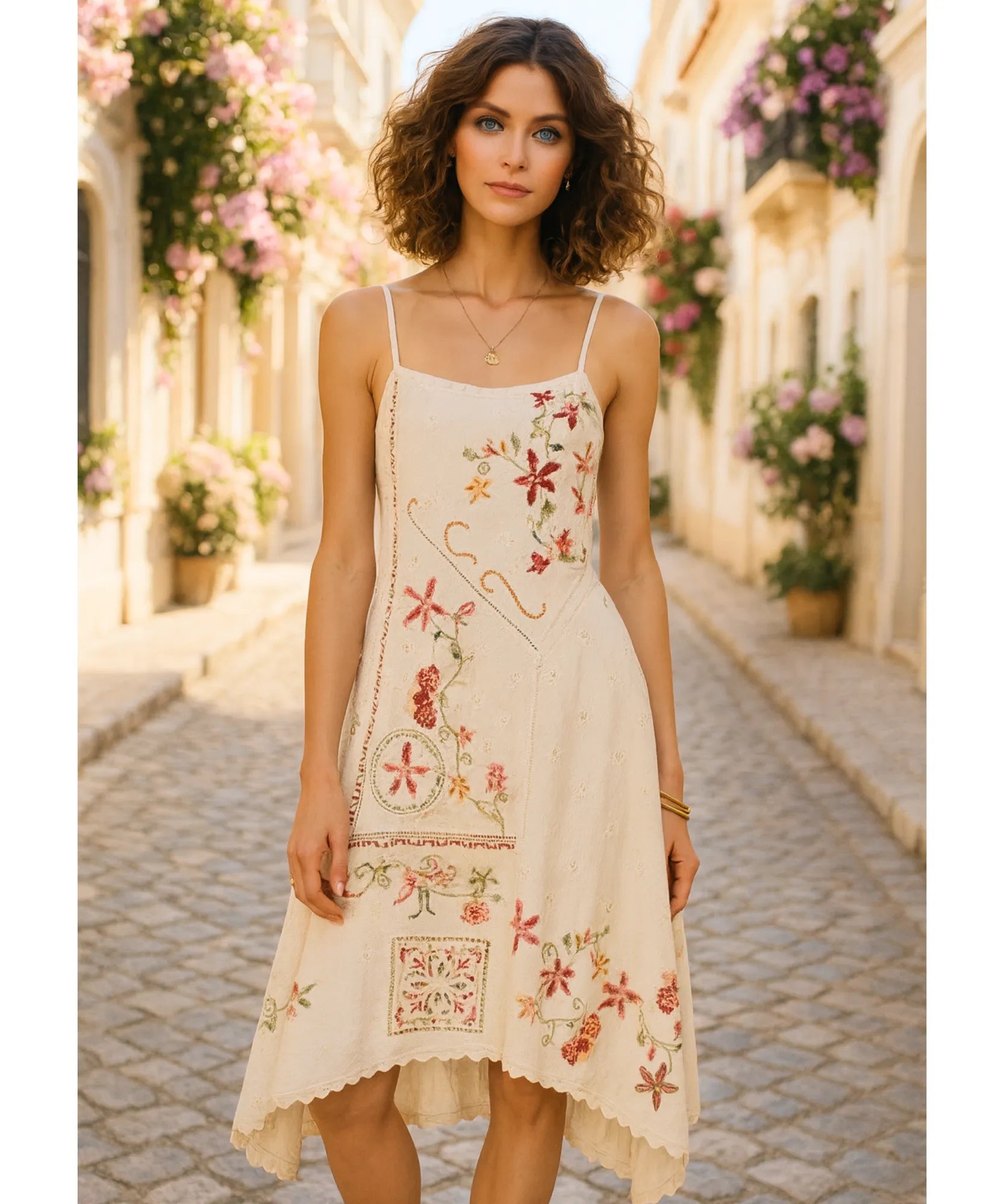 Vestido Midi Feminino Bordado Boho Assimétrico | Joh