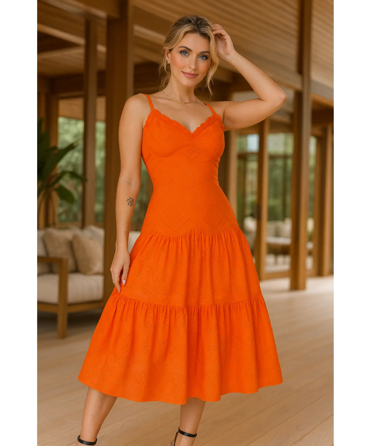 Vestido Midi Alças Laise Transpassado Feminino | Moanali