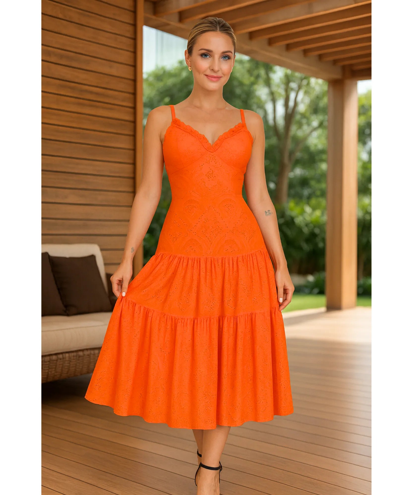 Vestido Midi Alças Laise Transpassado Feminino | Moanali