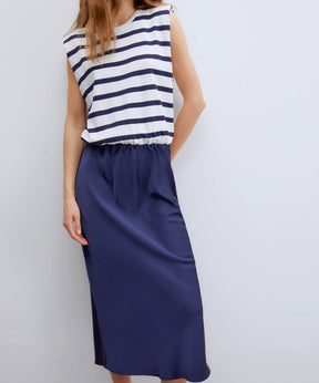 Vestido Midi Feminino Listrado Casual de Malha Elegante | Nellie