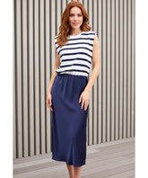 Vestido Midi Feminino Listrado Casual de Malha Elegante | Nellie