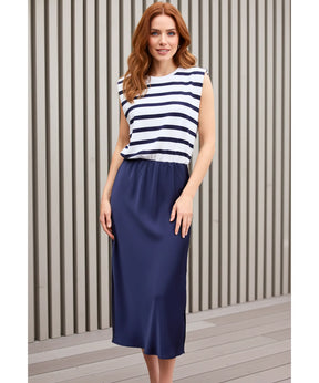 Vestido Midi Feminino Listrado Casual de Malha Elegante | Nellie