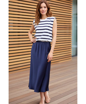 Vestido Midi Feminino Listrado Casual de Malha Elegante | Nellie