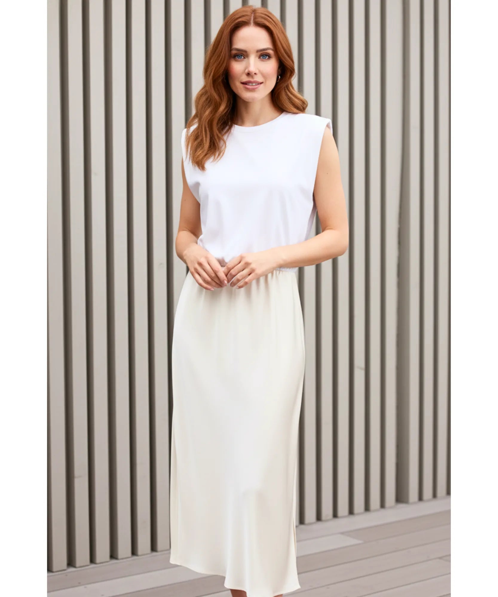 Vestido Midi Feminino Listrado Casual de Malha Elegante | Nellie