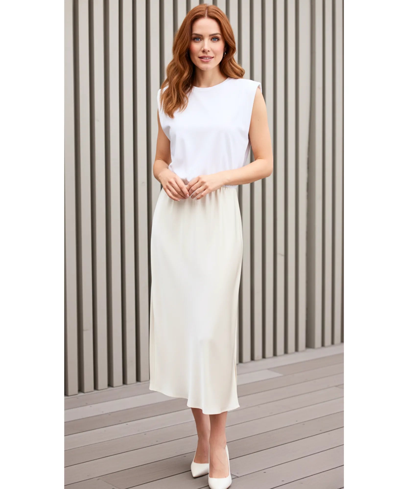 Vestido Midi Feminino Listrado Casual de Malha Elegante | Nellie