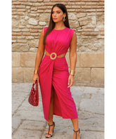 Vestido Midi Recorte Cintura Feminino Cinto Elegante Verão | Jena