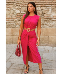 Vestido Midi Recorte Cintura Feminino Cinto Elegante Verão | Jena