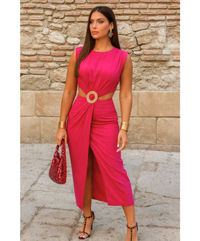 Vestido Midi Recorte Cintura Feminino Cinto Elegante Verão | Jena