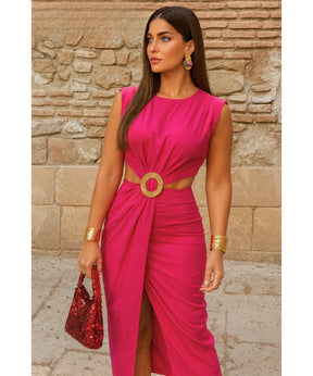 Vestido Midi Recorte Cintura Feminino Cinto Elegante Verão | Jena