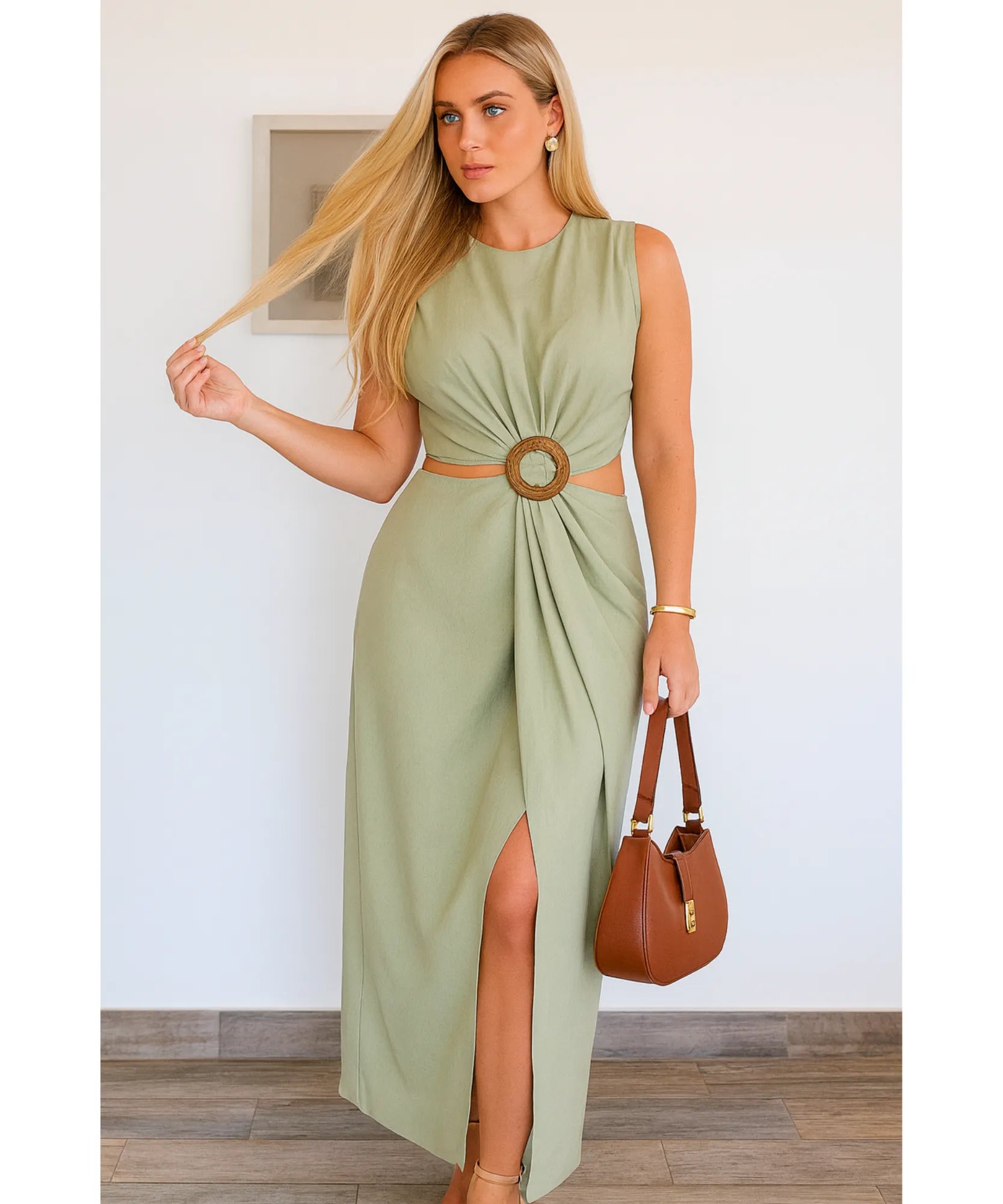 Vestido Midi Recorte Cintura Feminino Cinto Elegante Verão | Jena