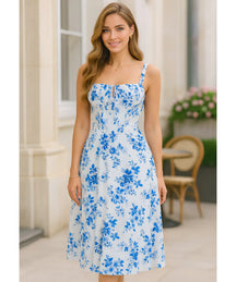 Vestido Midi Floral Alças Amarração Costas Festa Elegante | Empire