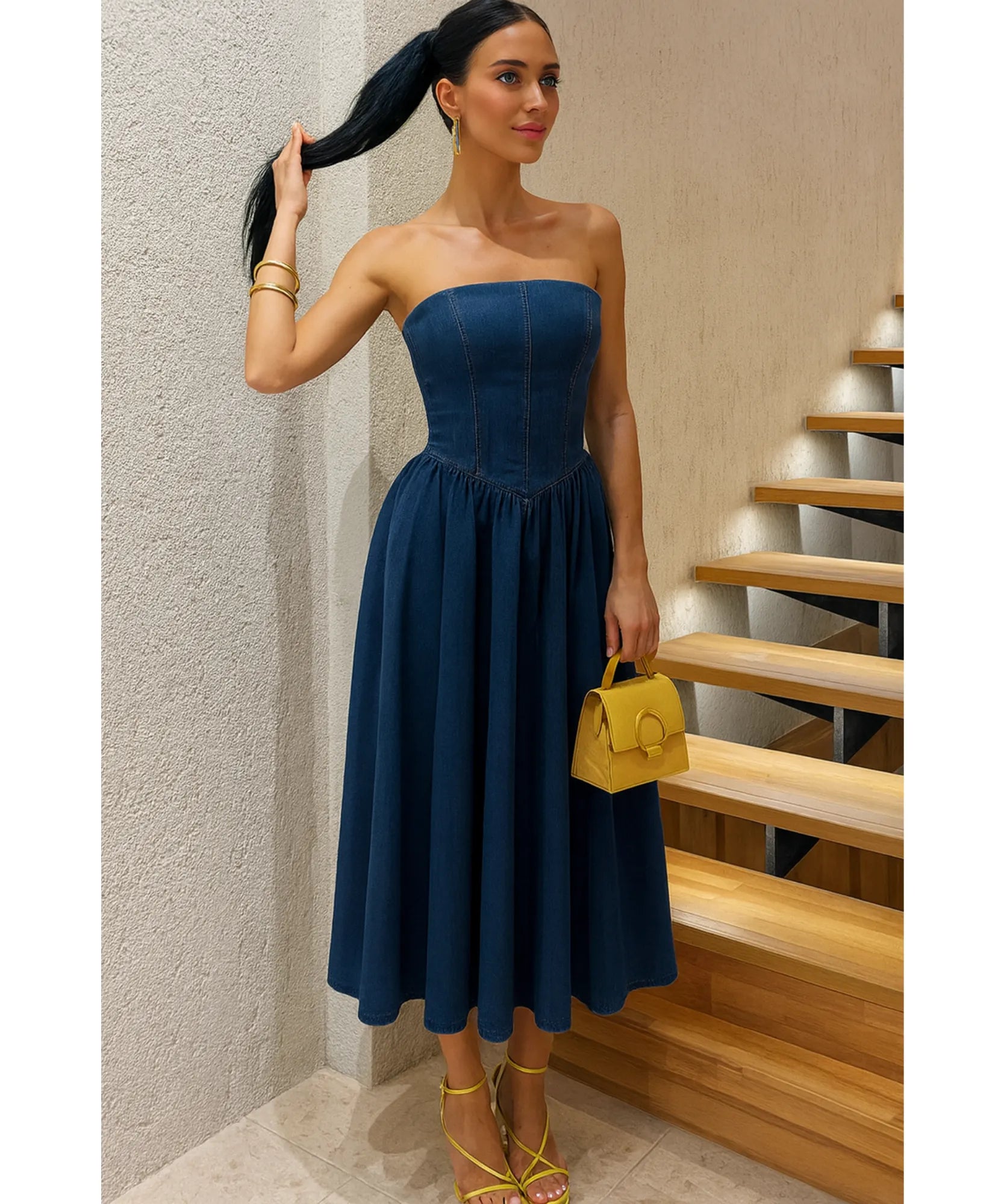 Vestido Midi Jeans Tomara Que Caia Feminino Casual | Jen