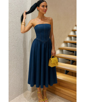 Vestido Midi Jeans Tomara Que Caia Feminino Casual | Jen